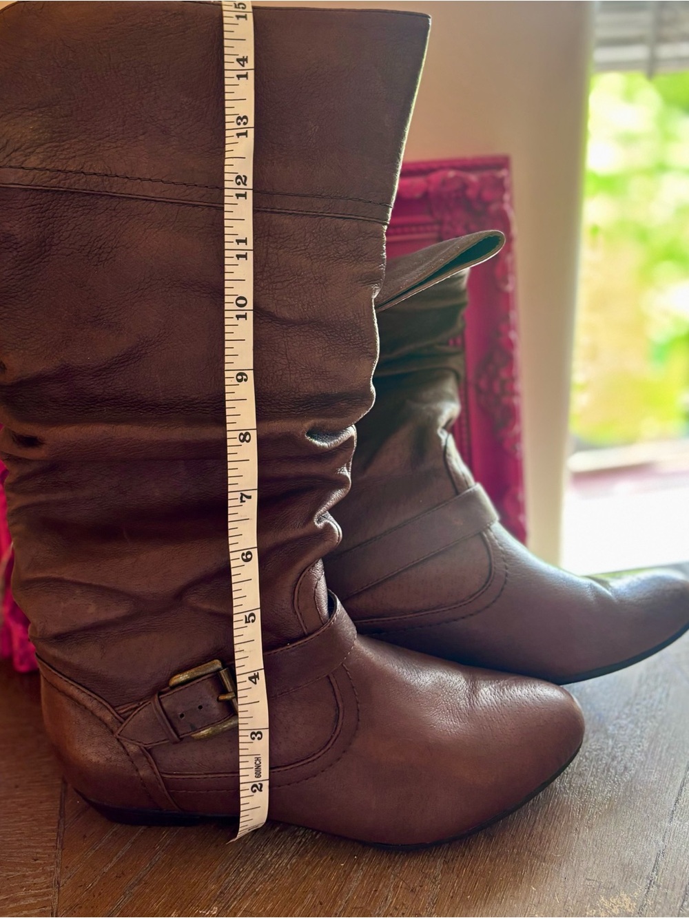 Women's Brown Mid-Calf Slouchy Buckle Heeled Boots